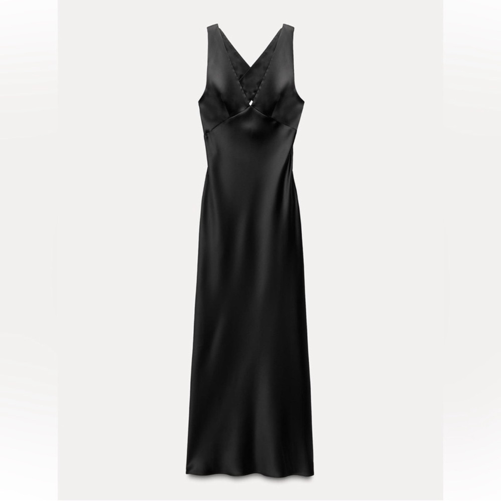 NWT Zara V-Neck Satin Effect Open Back Midi Dress - Picture 5 of 7